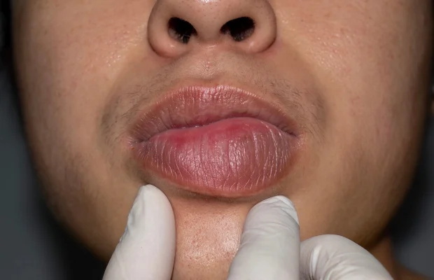อาการ Angioedema ลมพิษขึ้นหน้า ตา และริมฝีปาก 